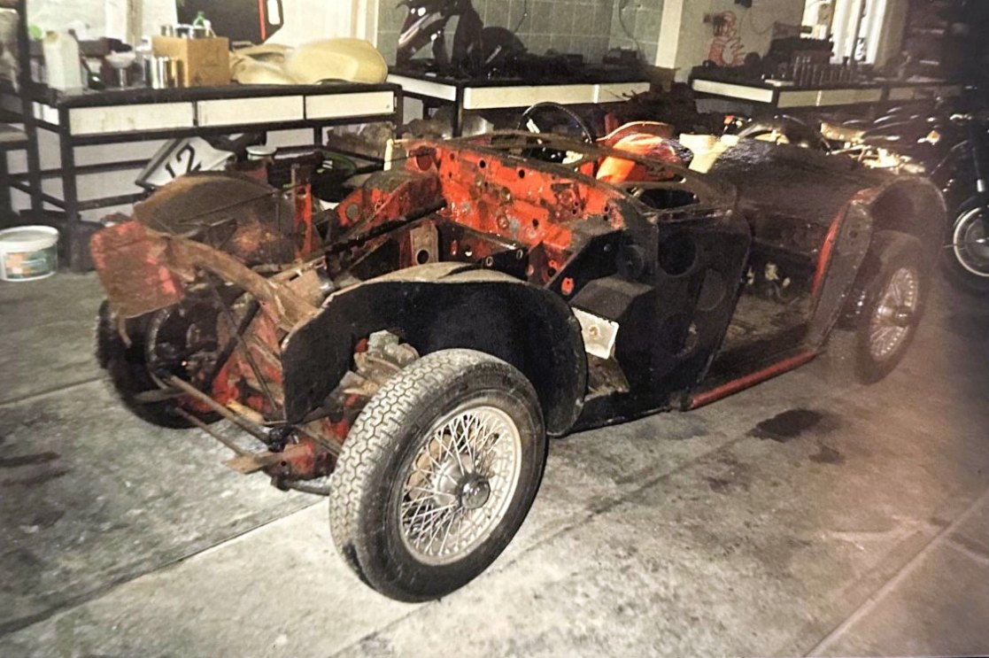 The Austin-Healey stripped down in the workshop